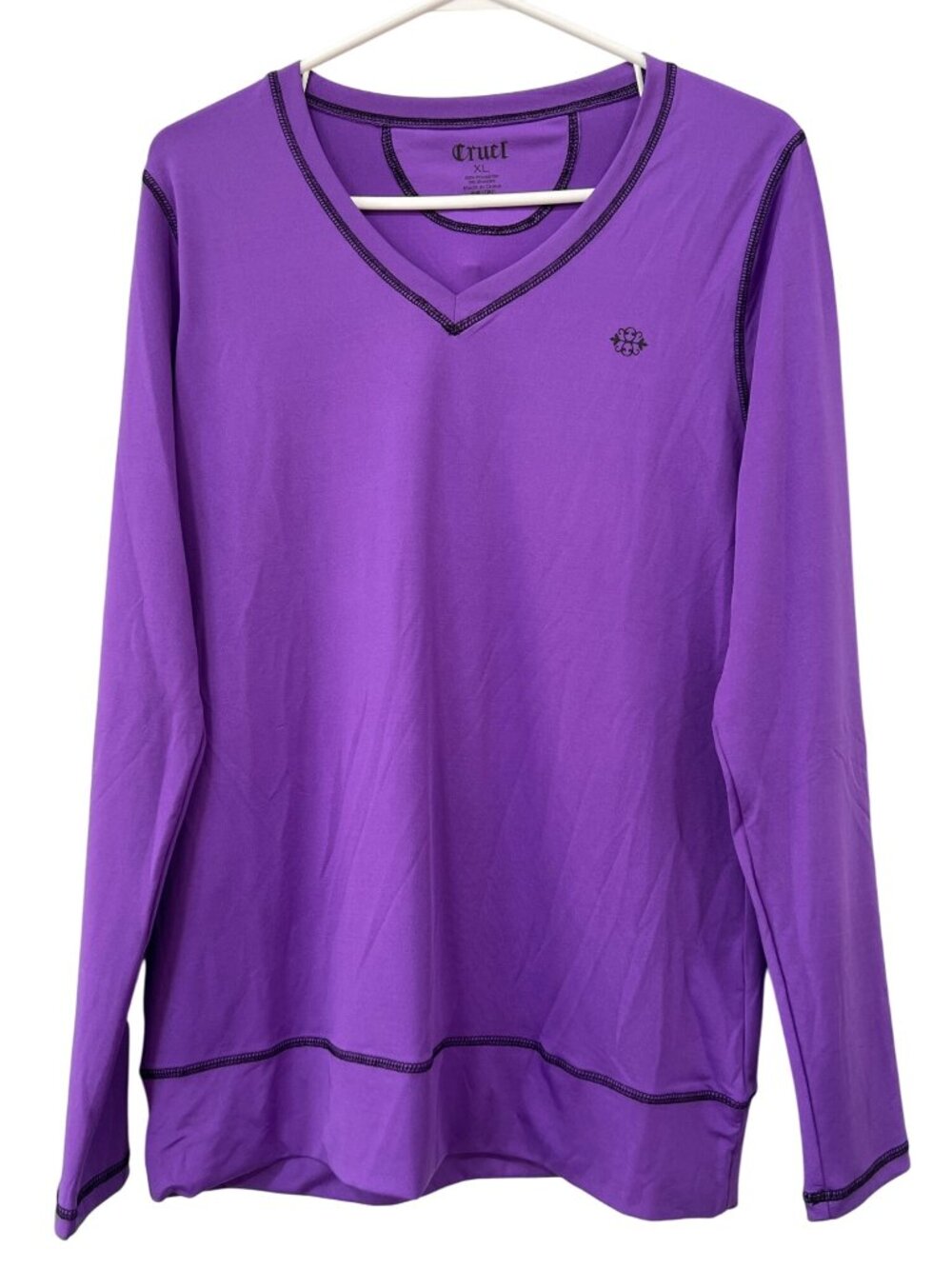 Cruel Pullover XL V-Neck Long Sleeve Tee Polyester Blend Purple Athleisure NEW